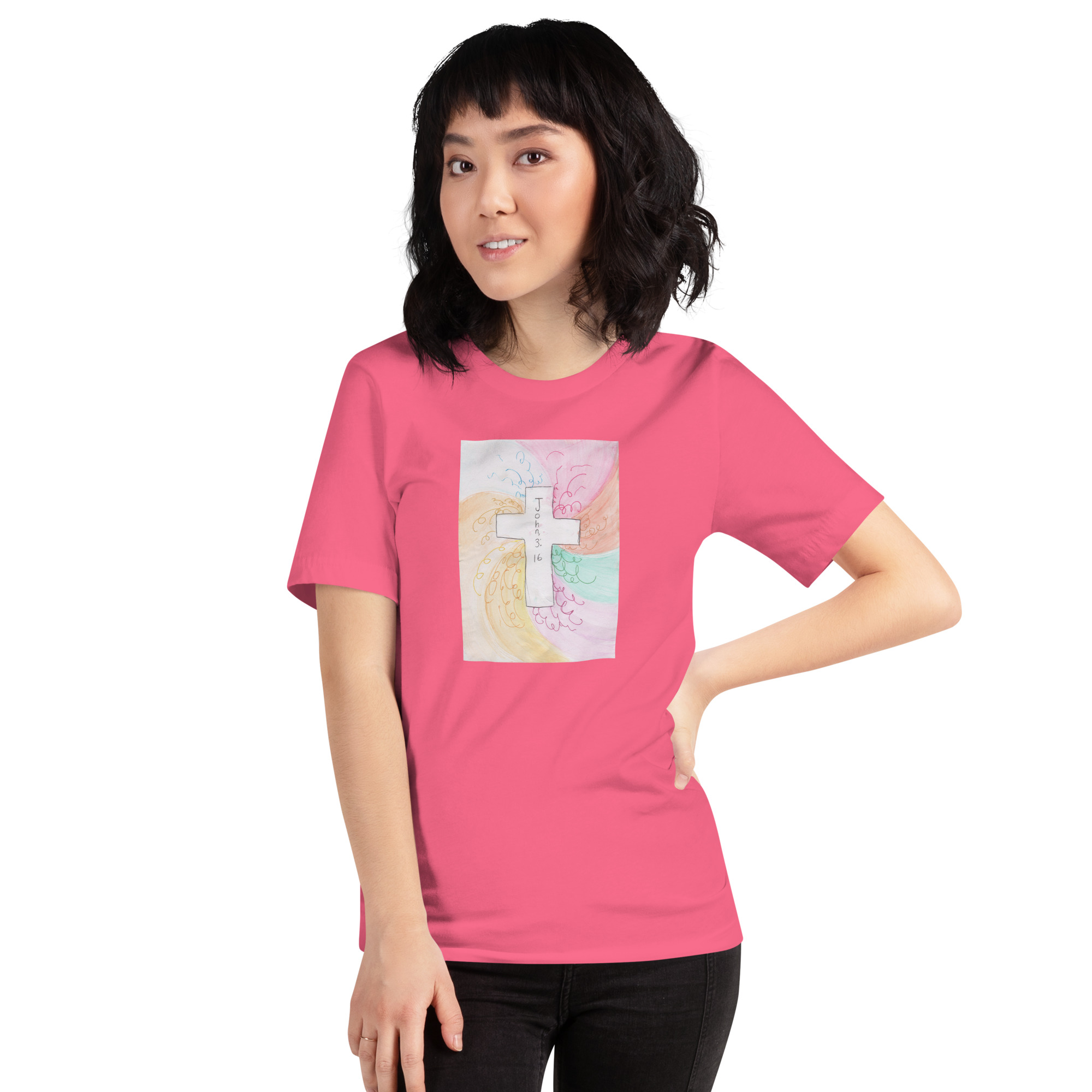 Unisex Staple T Shirt Charity Pink Front 6aade3533fb24.jpg
