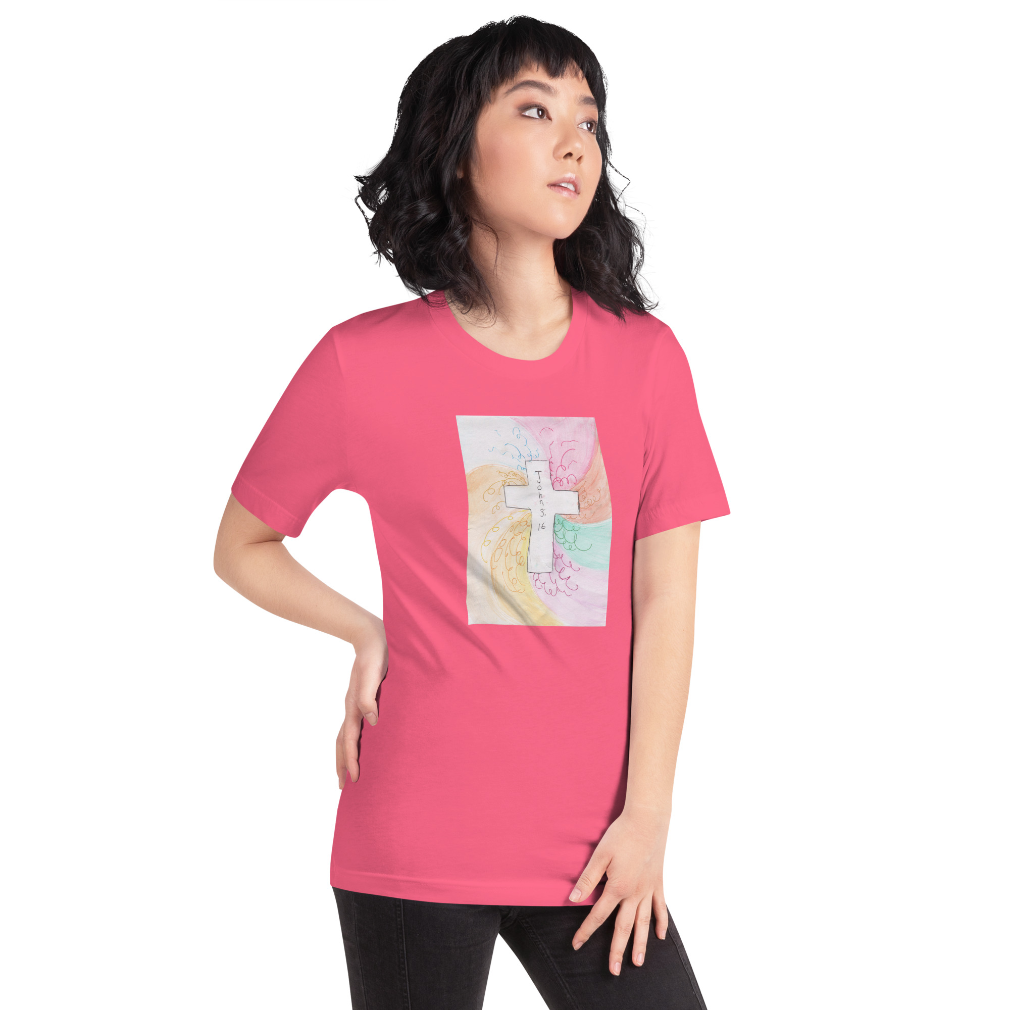 Unisex Staple T Shirt Charity Pink Right Front 6aade353435f1.jpg
