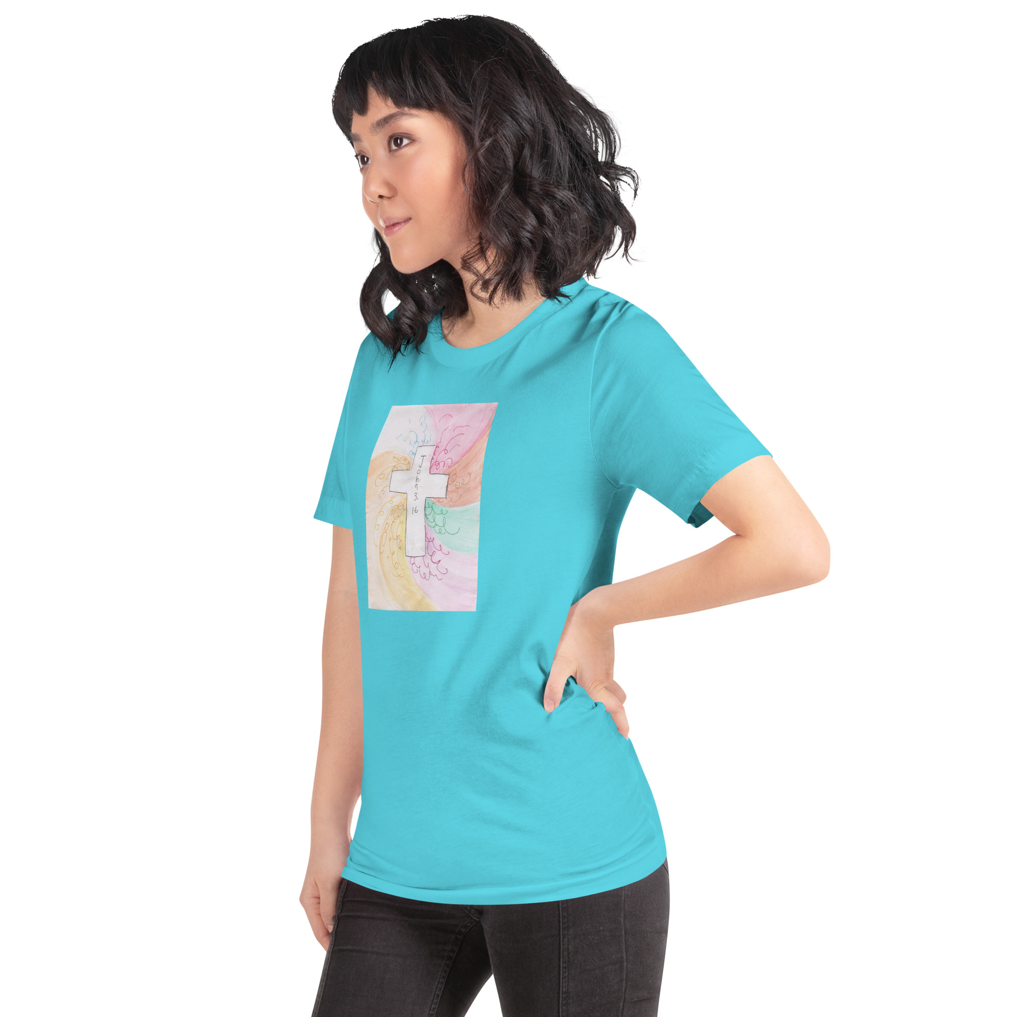 Unisex Staple T Shirt Turquoise Left Front 6aade35341f64.jpg
